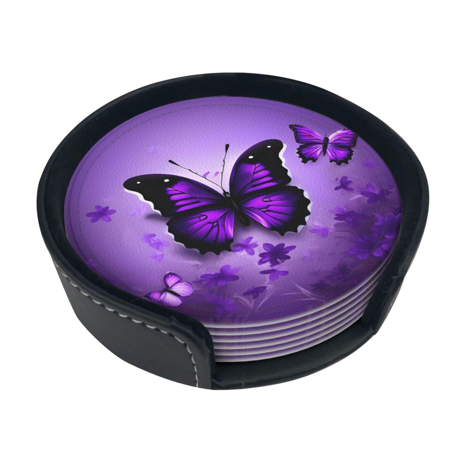 Dessous de verre papillons violets anti-taches pour protéger vos tables en bois