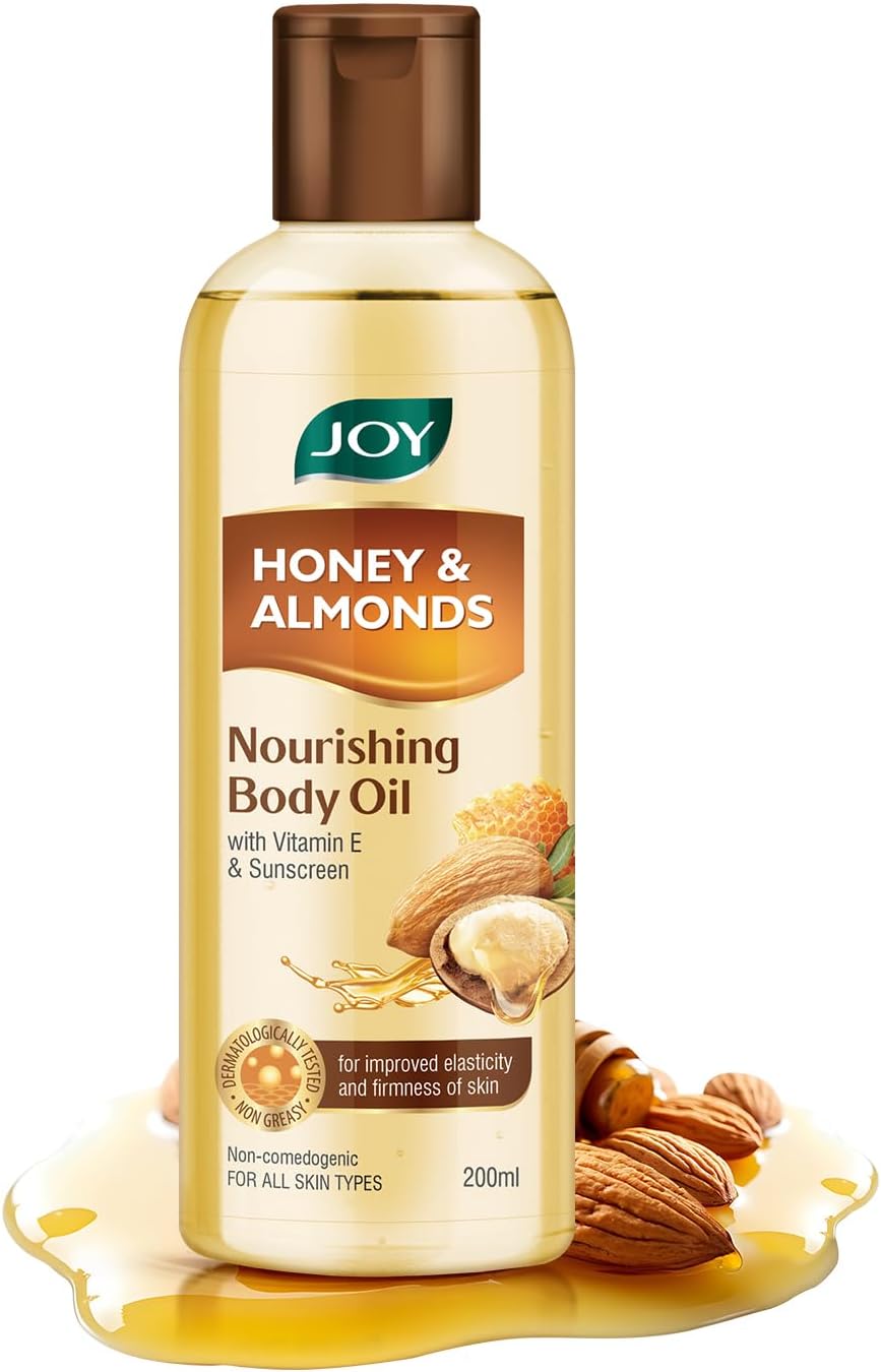 Joy Honey & Almonds Body Oil – After-Bath Daily-Use Badam Massage Oil with Vitamin E & Sunscreen | Full-Body Relaxation, Dry-Skin & Winter Moisture | 200 ml