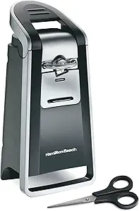 Hamilton Beach Smooth Edge Electric Automatic Can Opener for Kitchen with Easy Push Down Lever, Extra Tall, Includes Stainless Steel Scissors, Black and Chrome (76607)