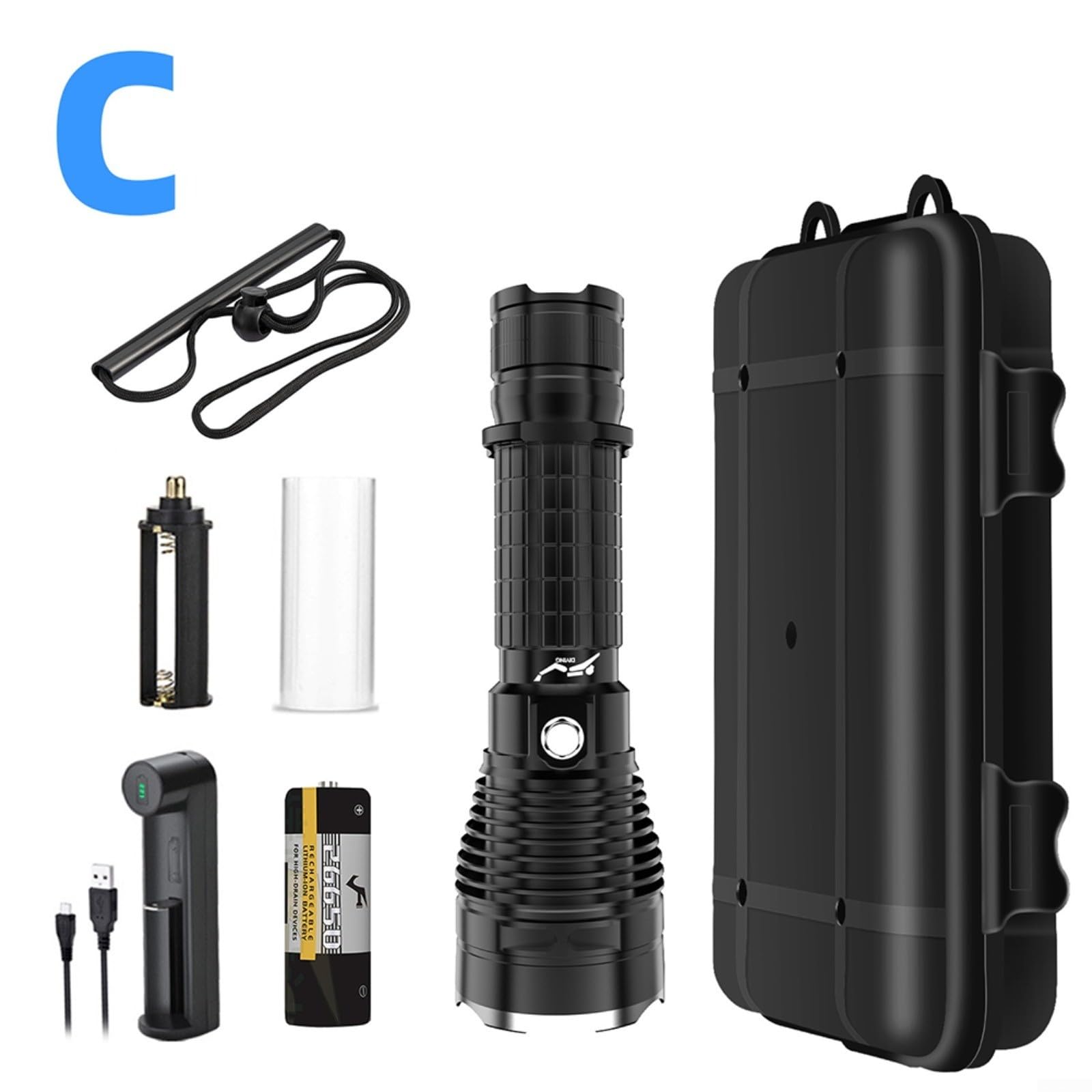 FACAIIO Lampe torche de plongée étanche rechargeable 4000 lm pour la plongée, l'escalade, le camping, la pêche, la spéléologie (F)