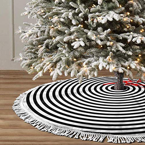 Christmas Tree Skirt 48" Inch Spiral Xmas Tree Skirt Mat with White Tassel for Party Holiday, Tree Skirt Christmas Decorations