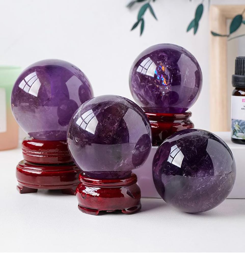 Ametystowa kula z drewnianym stojakiem, rzeźba kul z kryształu kwarcowego, ozdoba uzdrawiająca Fengshui Reiki, dekoracja z kamienia energetycznego,30~35mm