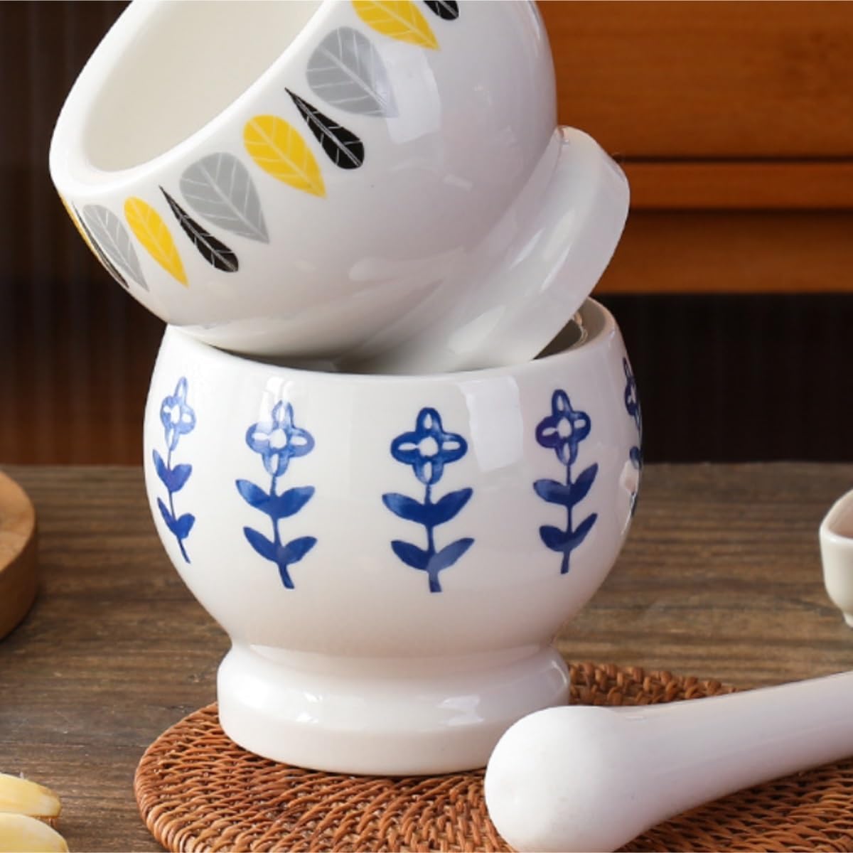 Mortar Pestle Set Household Ceramic Garlic Pounder Manual Grinder Crusher Pounding Pestle Set Kitchen Grinder