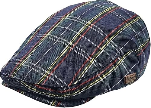Fidra Fashion Accessories Unisex Navy Green Fidra Tartan Flat Cap, Navy/Green Cotton, Scottish Plaid Design Large/Xlarge