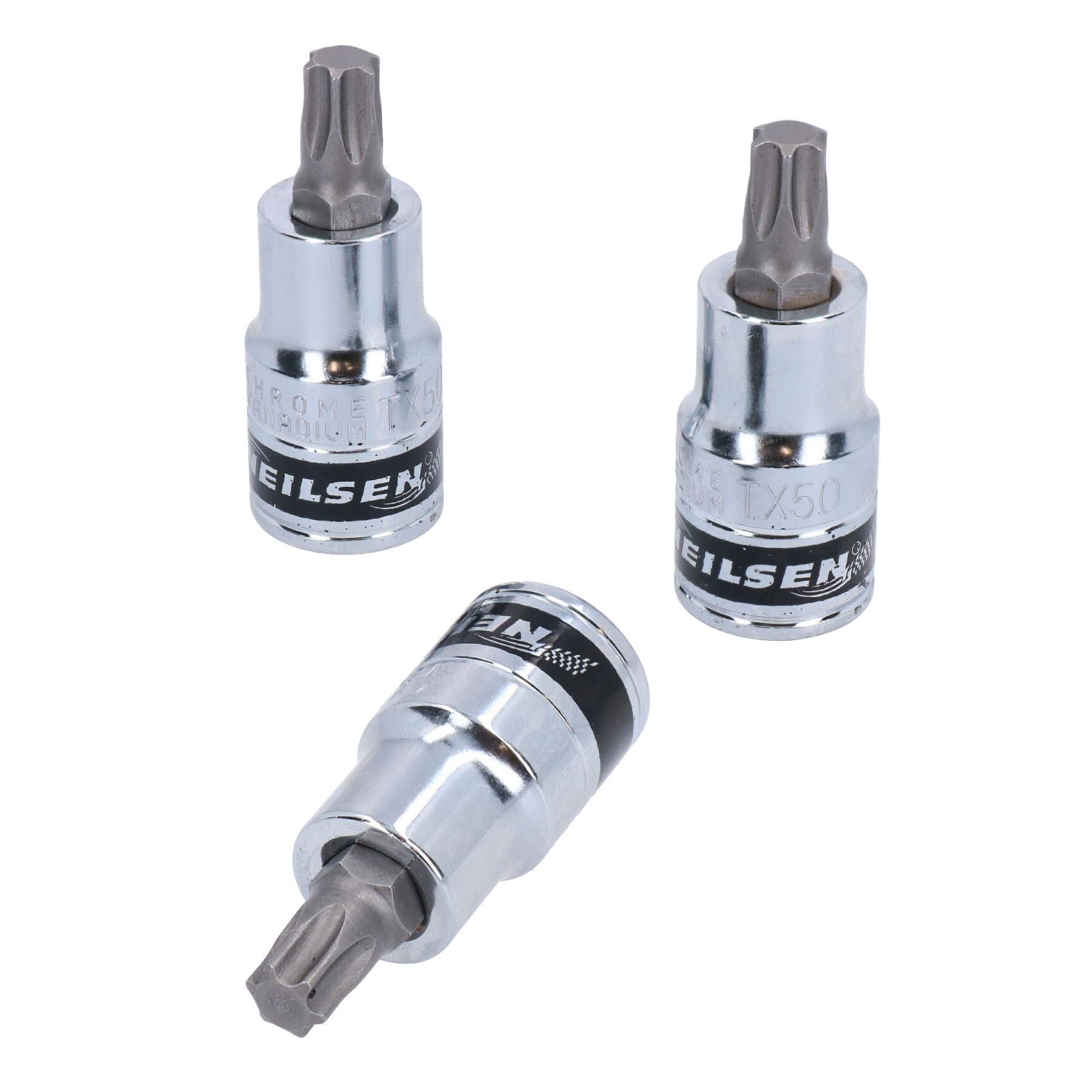 T50 Torx / Star Male Bit Sockets 1/2"" Drive 3pc 55mm Chrome Vanadium CRV