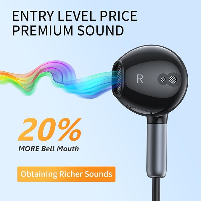 BENEWY Wired Earbuds with Microphone, Wired Earphones in-Ear Headphones, Volume Control, Powerful Bass and Clear Audio, 3.5mm Jack Earbuds for iPhone, iPad, Laptop, Computer, MP3