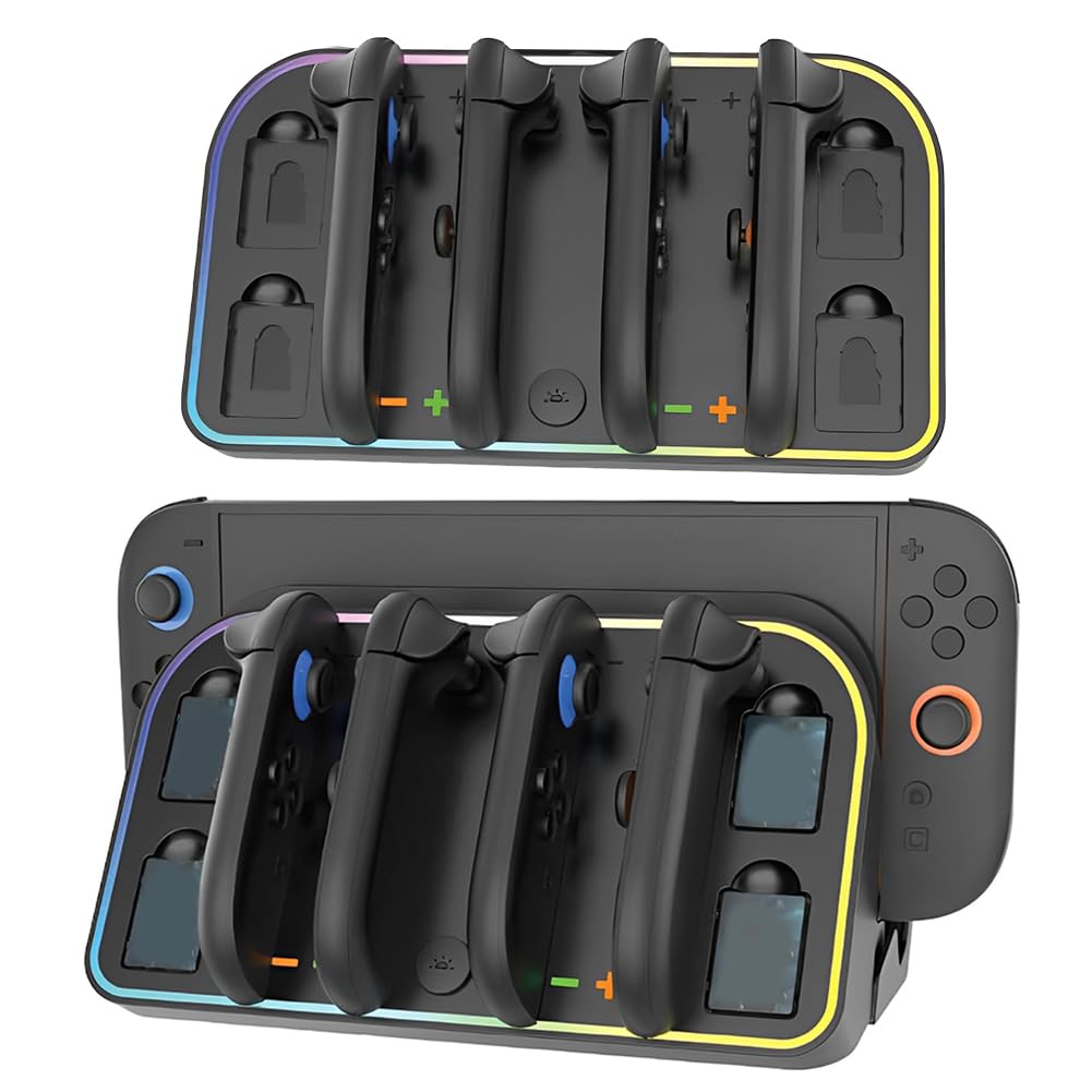 Stazione di ricarica da parete per Switch2 con illuminazione RGB personalizzabile supporto per 4 controller e 4 schede