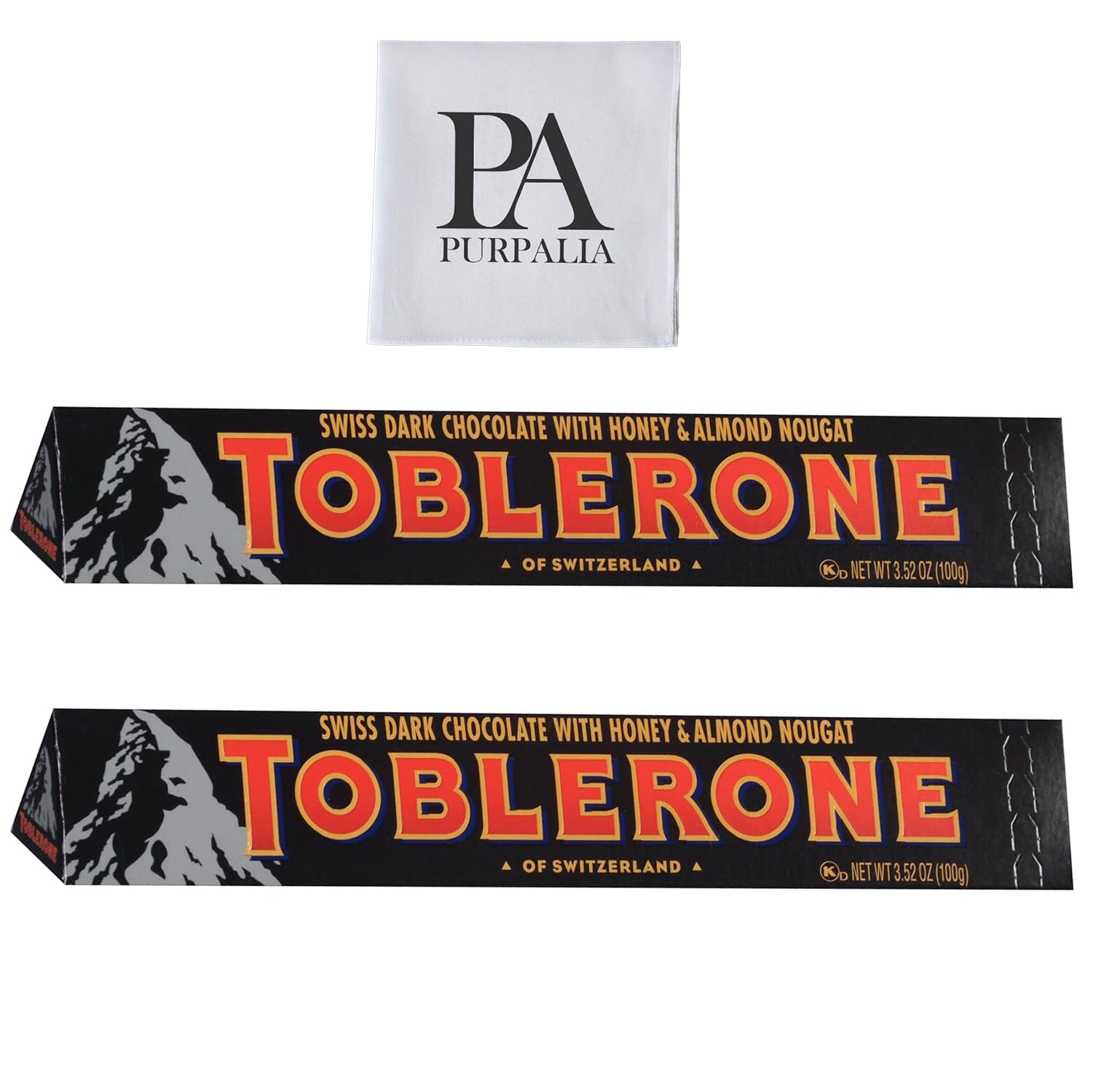 Toblerone Chocolate Variety Pack - 3.52 oz 2-Pack: Classic Swiss Chocolate Bars Assortment Dark Chocolate Bars(Purpalia Packaging) (2 pack, Dark Chocolate)