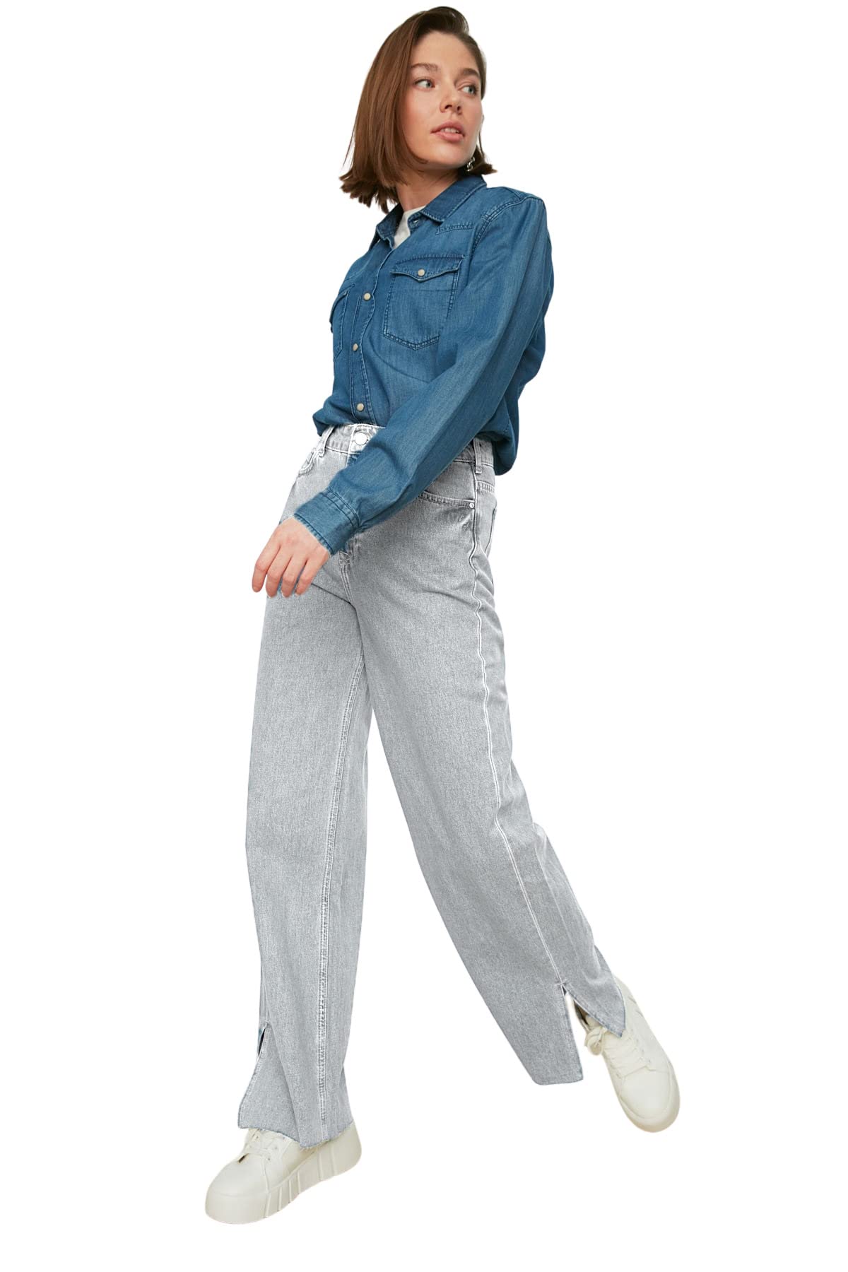 Trendyol FeMan Modest High Waist Wide Leg Regular fit Jeans Light Blue