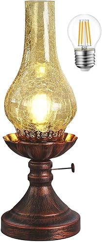 Lámpara de mesa vintage, estilo rústico, antiguo, rústico, rústico, para escritorio, diseño de vidrio agrietado, estilo victoriano, occidental,