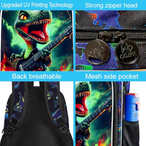 Image of 16 inch Dinosaur Backpack, Boys Kids Bookbag with Lunch Box, 3Pcs Dino School Backpacks for Elementary Preschool Kindergarten (Black)