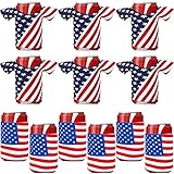 Frienda 12 Pieces Veteran Day America Beer Can Cooler Sleeves Can Cooler Sleeves for 4th of July USA Flag Patriotic Coolers Insulated for Party Supplies for12oz Canned Beverages Bottle Drink