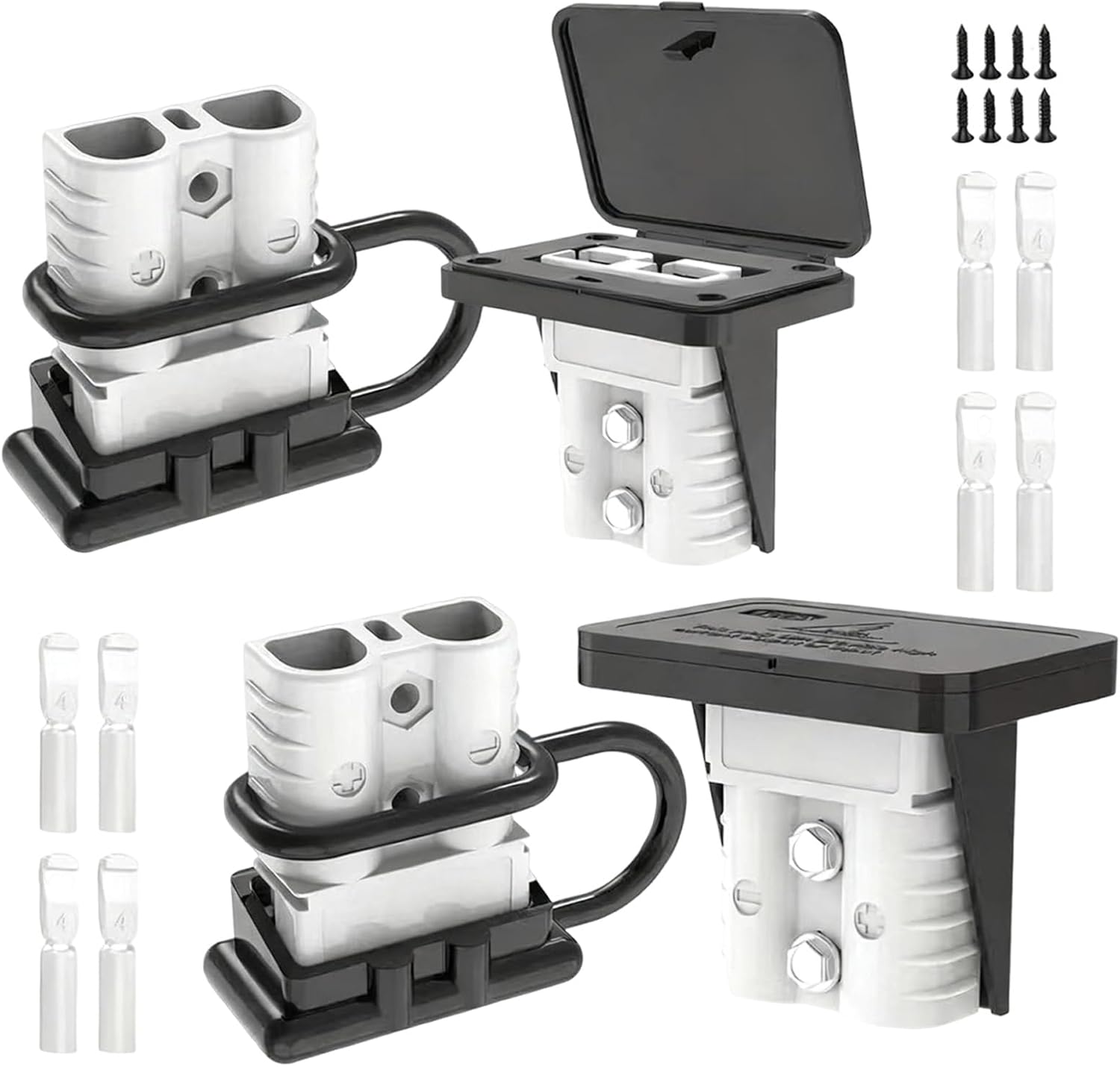 Upriver 4Pack 120Amp Battery Quick Disconnect Connectors with Flush Mount Plates and Dust Covers, Anderson Connector for Winch, Cable, Auto Trailer, RV