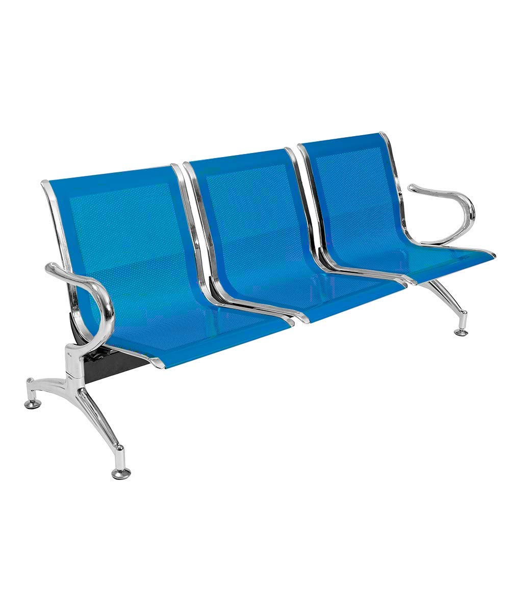 Notek Srl Panca per sala d’attesa COLORE BLU, sedute ufficio, panche in acciaio per studio professionale e sala d'aspetto (3_posti)