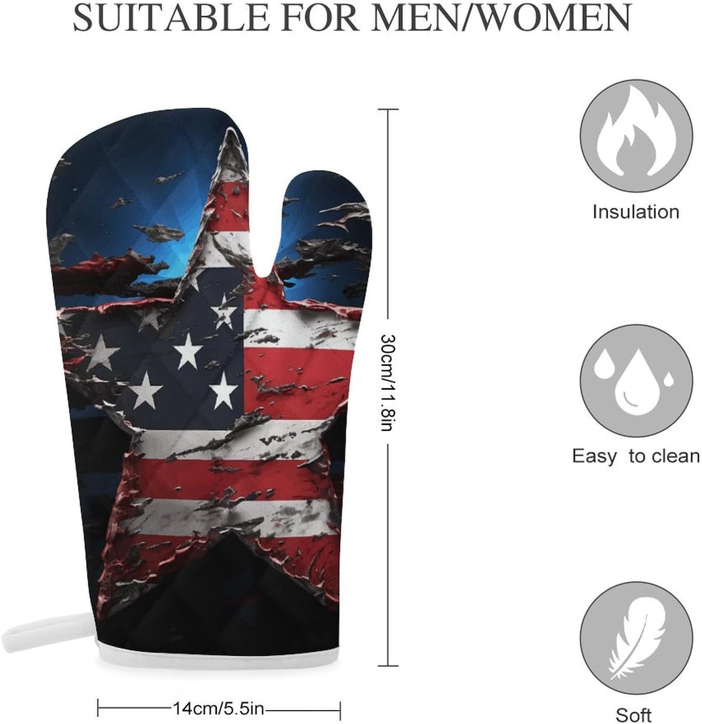 2 Pcs Oven Mitts Heat Resistant Kitchen Gloves Soft Safety Flag Stars Oven Glove for Microwave, Barbecue