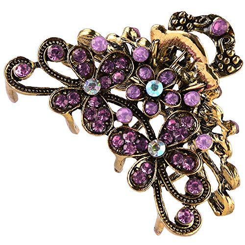 Crown Guide Vintage Rhinestone Hair Claw Crystal Jaw Clips,Metal Alloy Fancy Hair Barrette Decorative Flowers Hair Clasps Accessories For Women Thick Hair Purple #TOP1