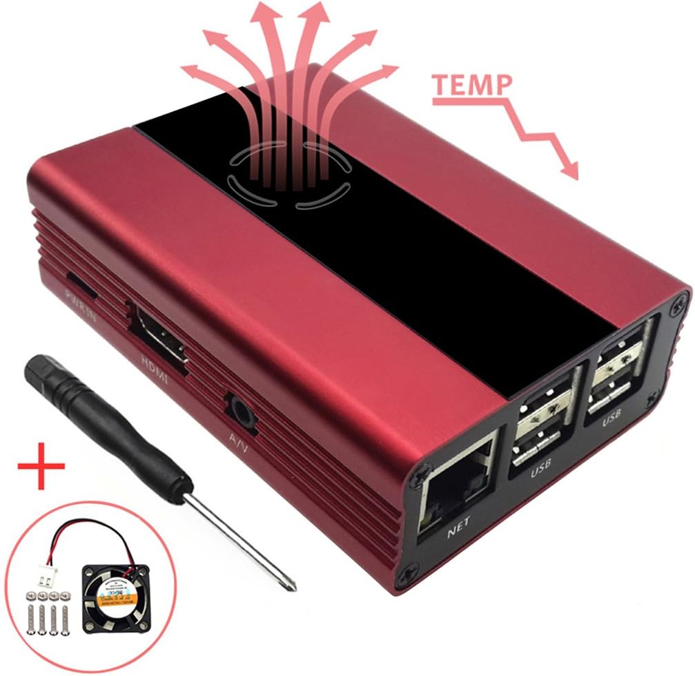 Raspberry Pi 3 Case Aluminium with Fan for Pi 3, 2 and B+ Red