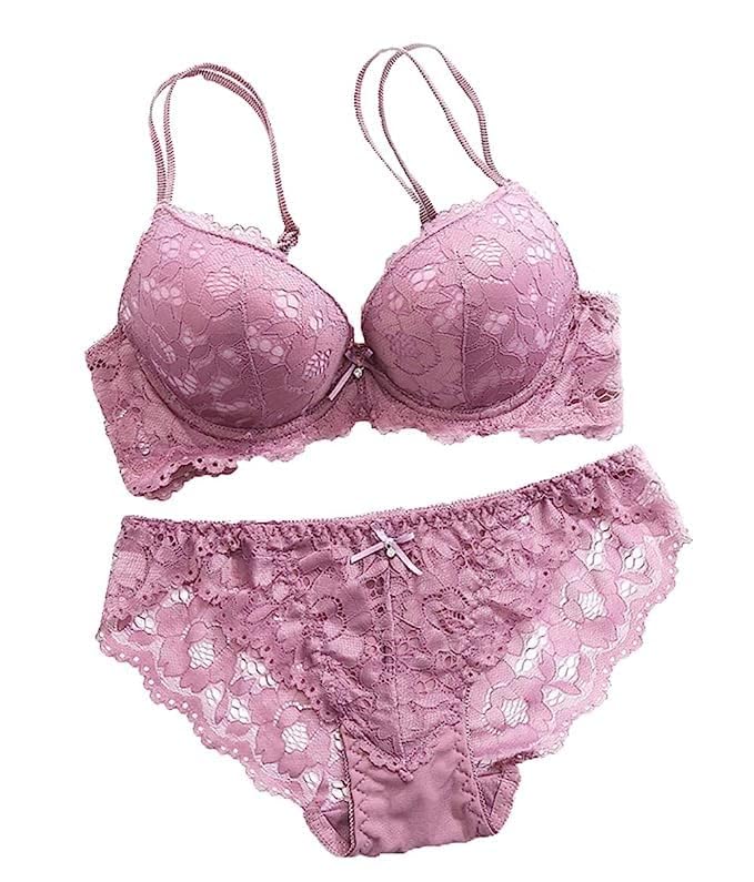 InstaLingerie Women's Push-Up Lace Bra & Panty Set | Underwired Lingerie Bikini & Underwear for Women & Girls (Lavendar, 30B)-image-44