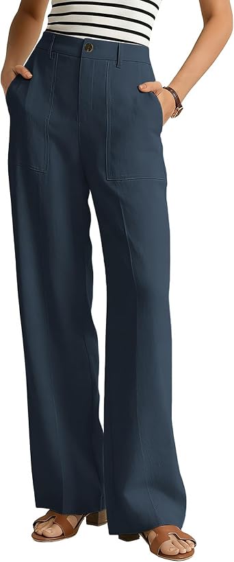 GRACE KARIN Linen Pants for Women,Work Dressy Trousers with Pockets,High Waist Wide Leg Summer Comfy Slacks Pant Clothes