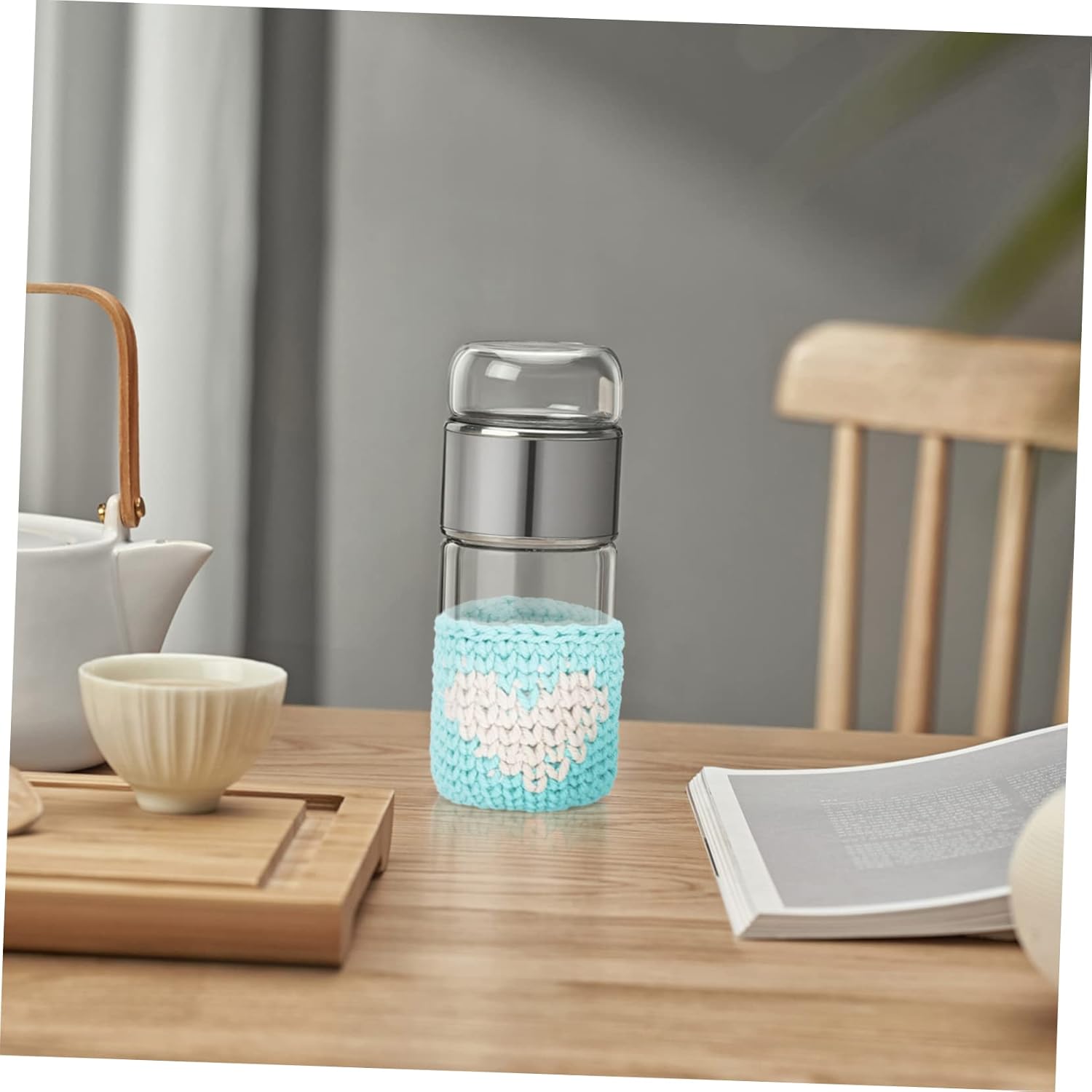 Creative Cotton Rope Knitted Cup Sleeve Handcrafted Drink Protector for Glass Water Cups Versatile Decor for Indoor Use for Gifts and Home Accent Sky Blue