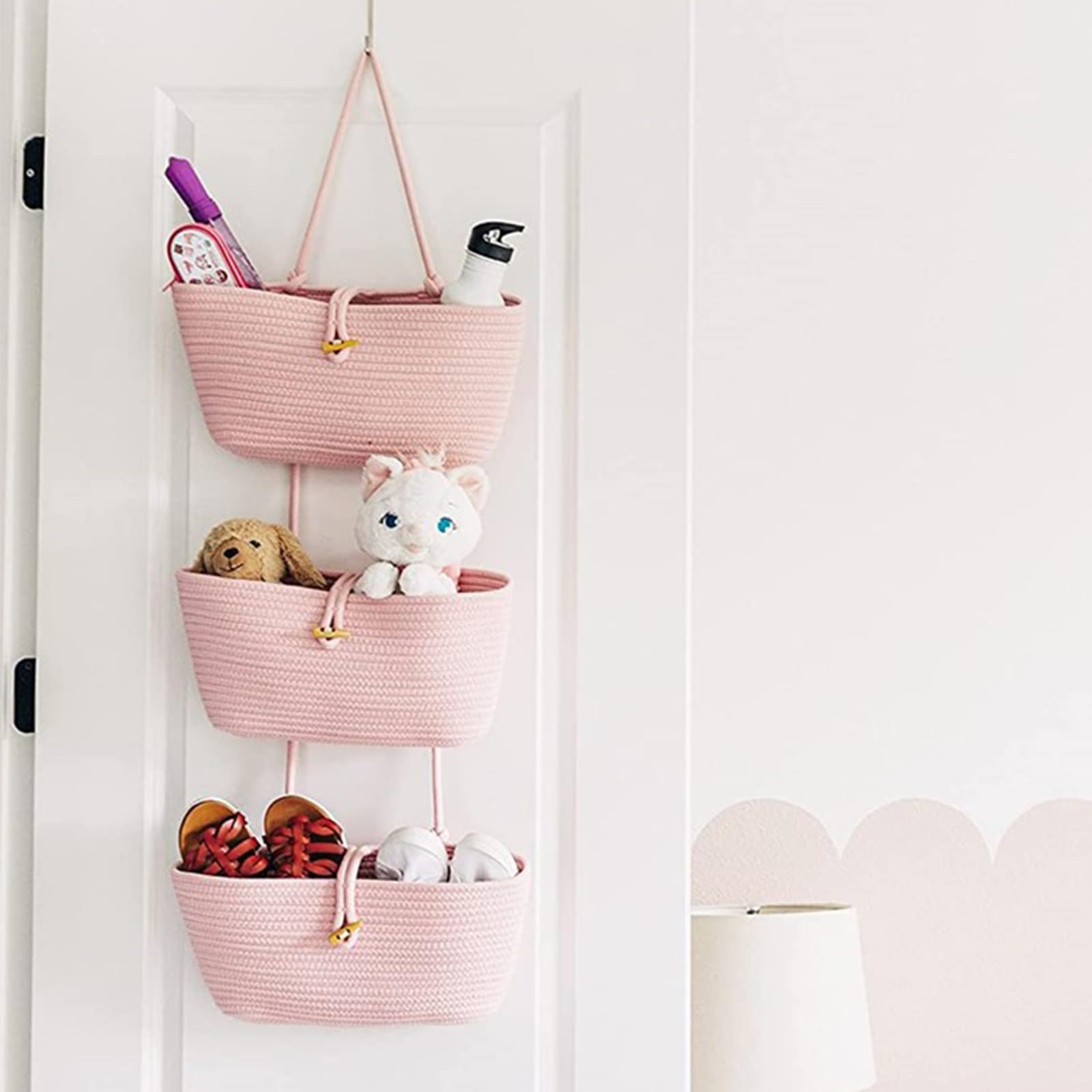 Organiseur Mural En Lin De Qualité Supérieure Avec Panier Suspendu à 3 Niveaux En Corde De Coton Tissée, Sac De Rangement Pour Chambre à Coucher, Salon (marron