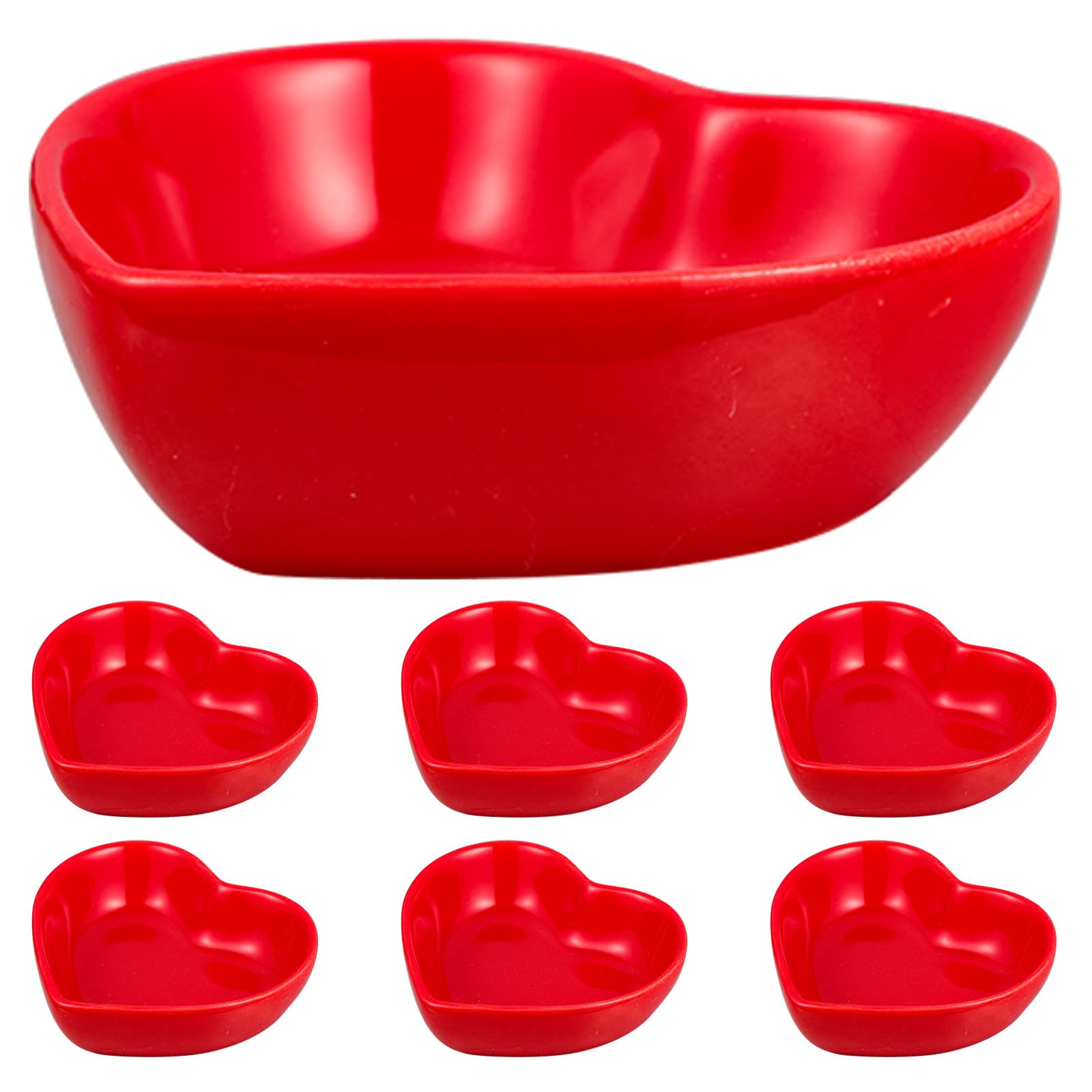 Lurrose 6pcs Red Ceramic Heart-Shaped Sauce Dipping Bowls Set, Small Multi-Purpose Seasoning Plates for Sushi, Soy Sauce, and Condiments, Decorative Food Tray for Home Dining