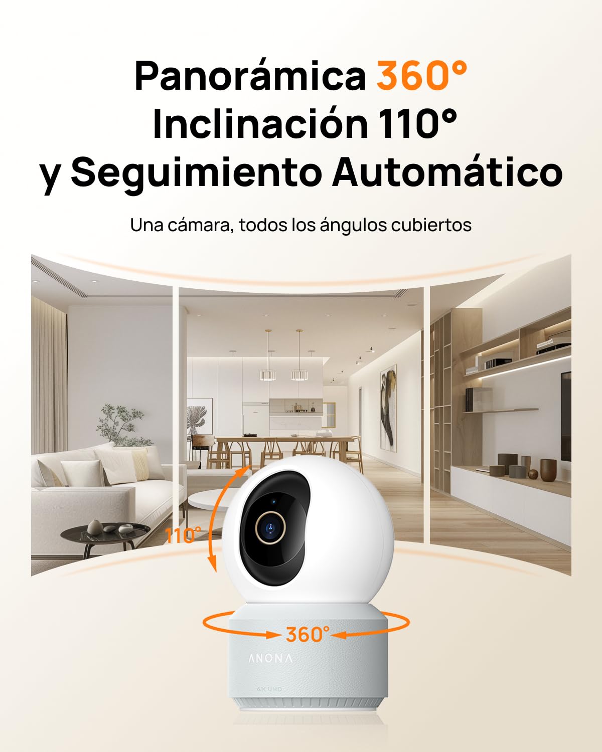 Anona Pano 4K Cámara Vigilancia WiFi Interior 360°, 8MP Detección de Perros