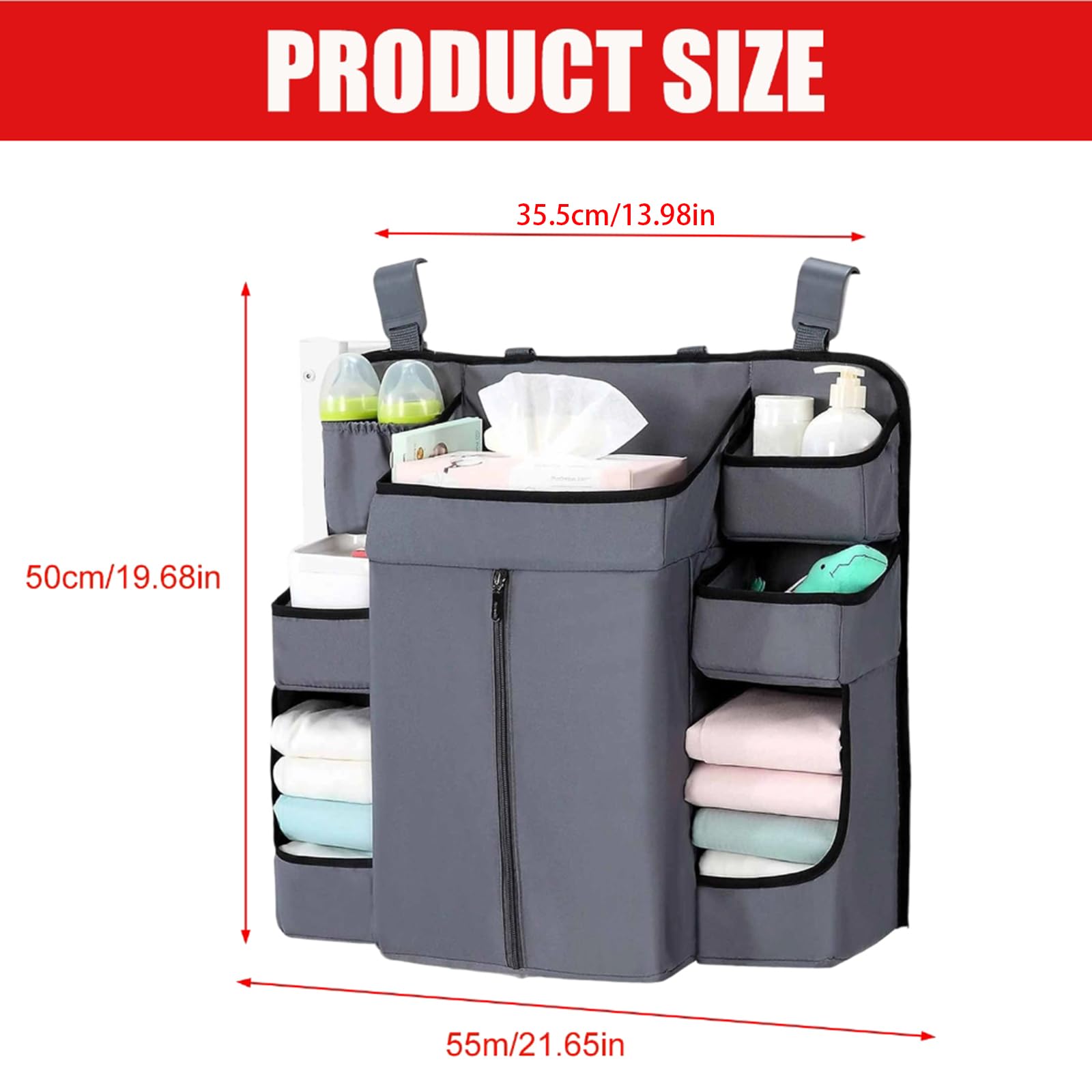 Cama de bebé sostenible con diseño de bolsillo grande y correas ajustables para ropa, juguetes, pañales, accesibilidad, soportes para pañales colgantes