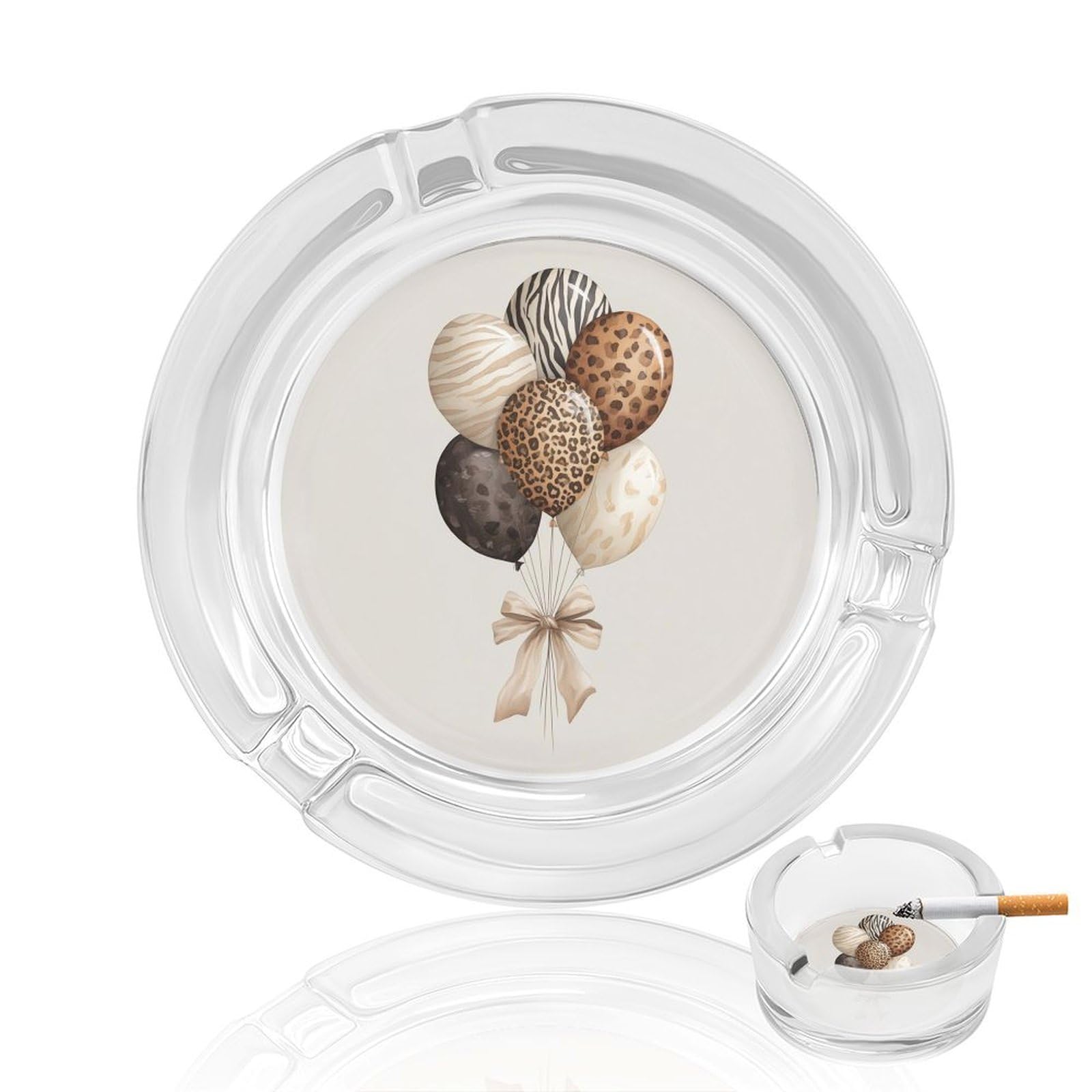Balloon Cluster Zebra Leopard Stripe Print Glass Ashtray for Cigarettes Portable Decorative Ash Trays for Home Office Decor