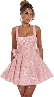 Short Sequin Sparkly Homecoming Dresses for Teens with Bow Puffy Graduation Prom Party Gown - Buy now