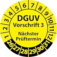 Prüfplakette DGUV Vorschrift 3 Nächster Prüftermin, selbstklebend, Prüfaufkleber, Prüfetikett, Plakette (20 mm Ø, Gelb, 100)