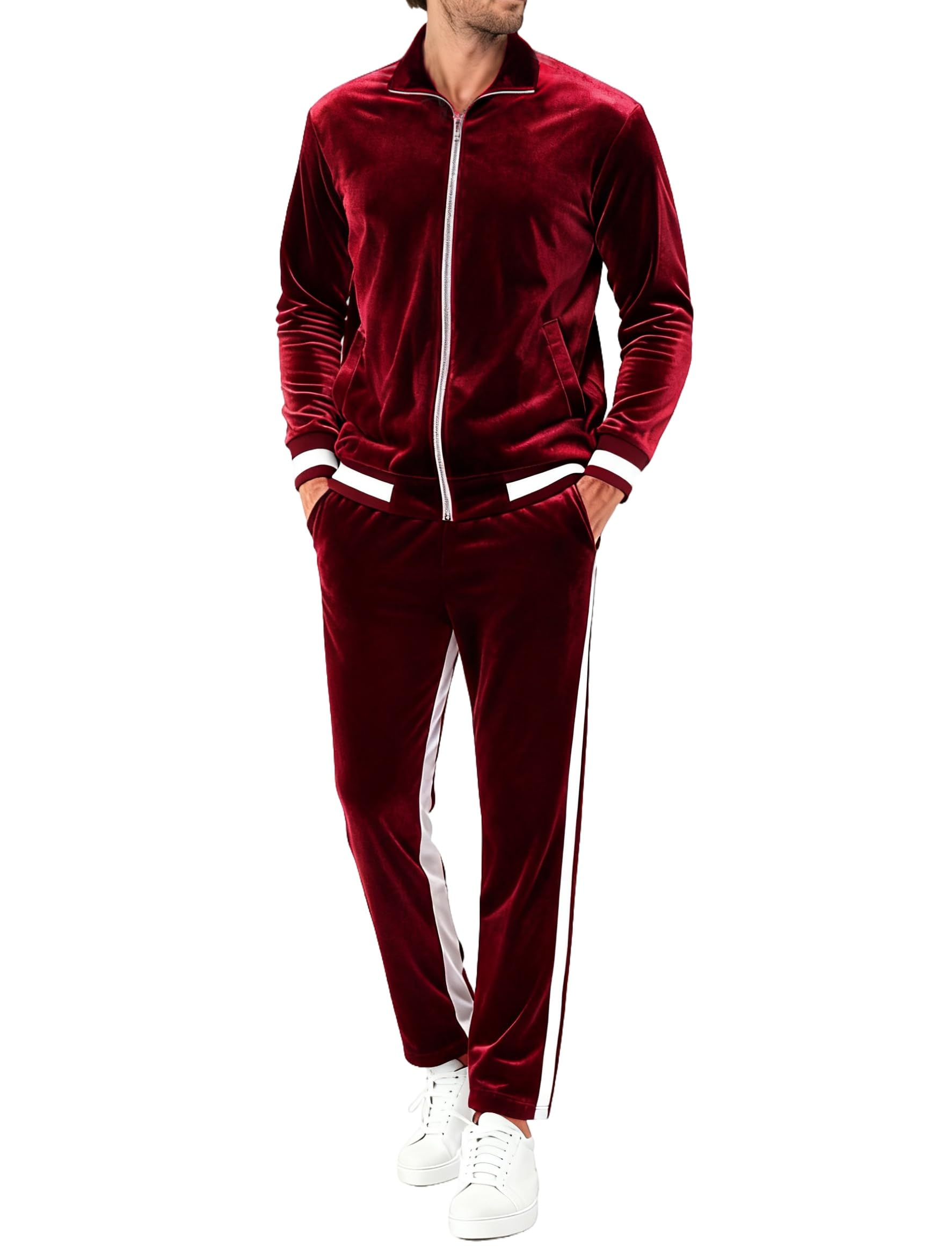Velour Tracksuit Sweatsuit Velvet:Men's Jogging track suit 2 Pieces Set Zip Up Sweatshirts Jacket Pants With Pockets