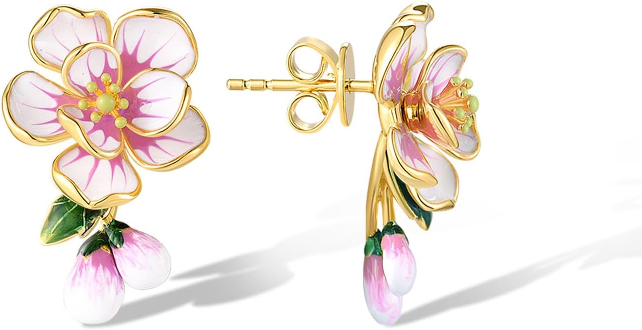 Santuzza 925 Sterling Silver Gemstone Enamel Flower Earrings
