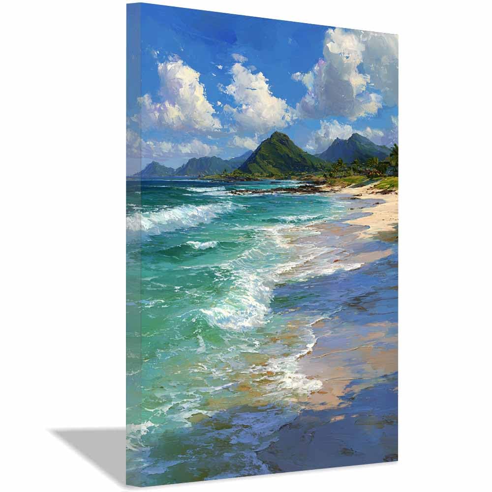 ZAMAEIU Impresión En Lienzo Océano Costas junto a la cala mar, playa,vista, arte de pared, carteles, imágenes para sala de estar, decoración del hogar（azul-70x100cm Enmarcado