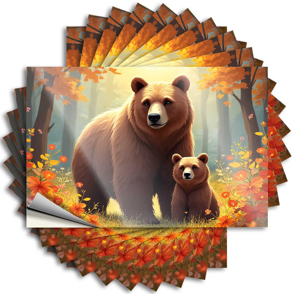 Quote Unique Home Decor Custom Stickers, Window Waterproof Autumn Forest with Bears and Flowers for Hydro Flask | Cozy Vinyl Decals for Double Holiday Gift(12X18CM)