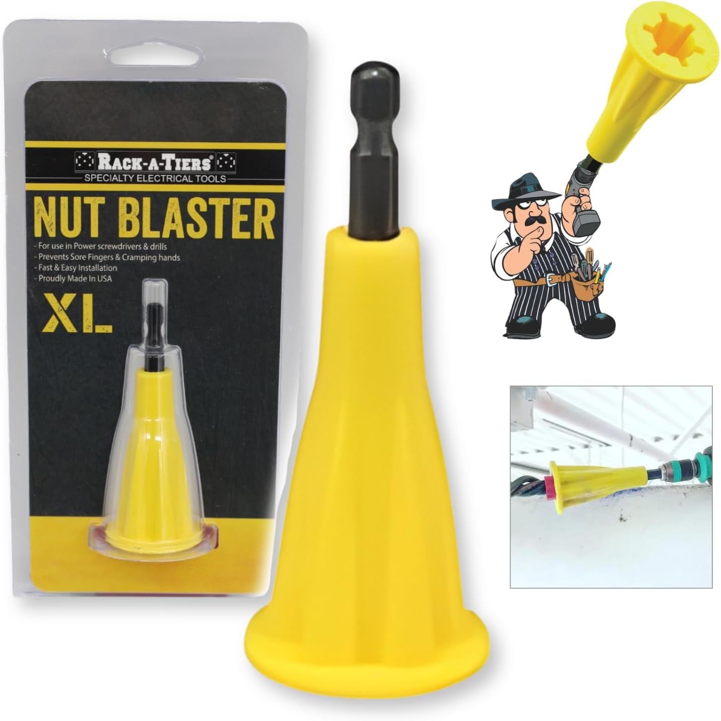 Rack-A-Tiers Nut Blaster (XL 5/8" Opening) - Universal Wire Nut Twister, Wire Twisting Tool, Wire Nut Driver, Wire Connector Drill Attachment, Wire Twister, with 1/4″ Hex Shank (72101)