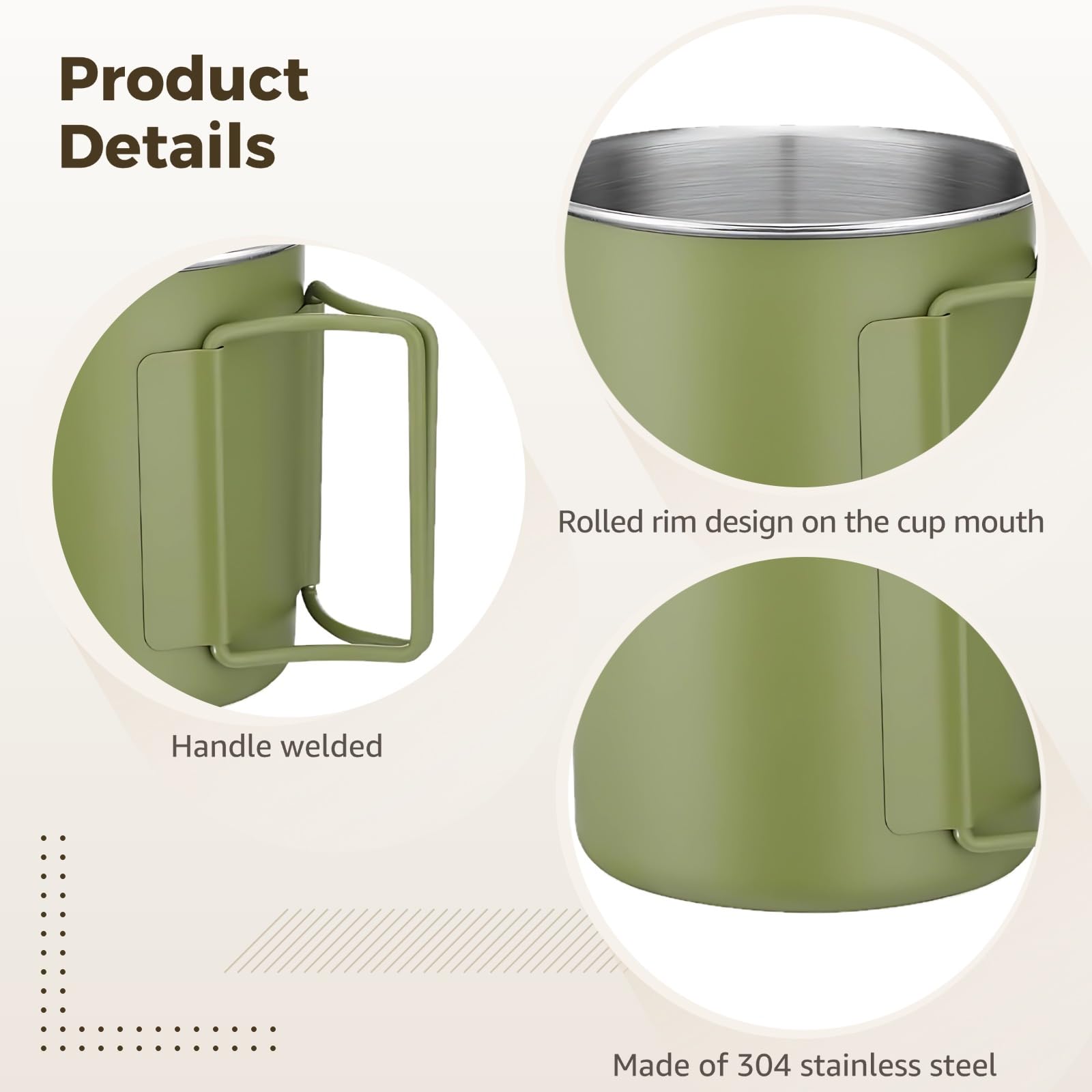 4 Stk. Campingbecher-Set, 8,5 oz Edelstahlbecher aus 304 Edelstahl, tragbare Outdoor-Campingbecher, Becher für Backpacking, leicht zu reinigen, mit glattem Rand, kompakt für Reisen, Matcha Grün