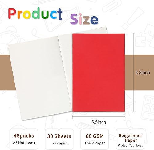 Miniatura 2 de miikoul Paquete de 48 cuadernos A5 en blanco a granel, papel colorido de tapa suave sin forro para niños, estudiantes, viajeros, dibujos, escritura,