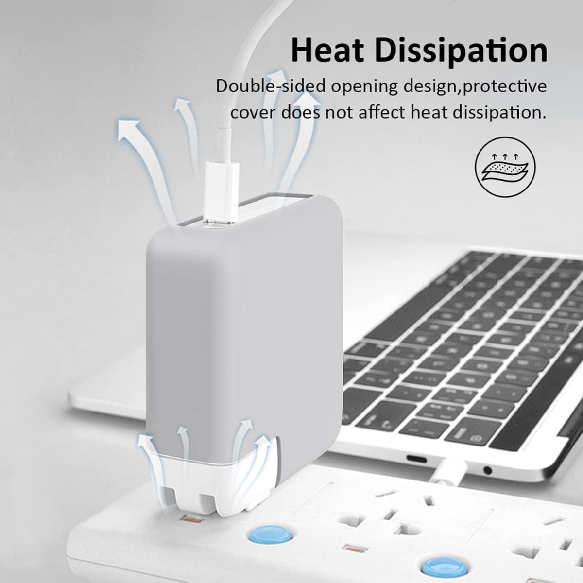 140W Soft Silicone Power Adapter Sleeve Case for 2021 2022 2023 2024 MacBook Pro 16 inch A2485 M1 A2780 M2 A2991 M3 A3186 A3403 M4 Charger Protective Cover (140W), Gray - Image 6