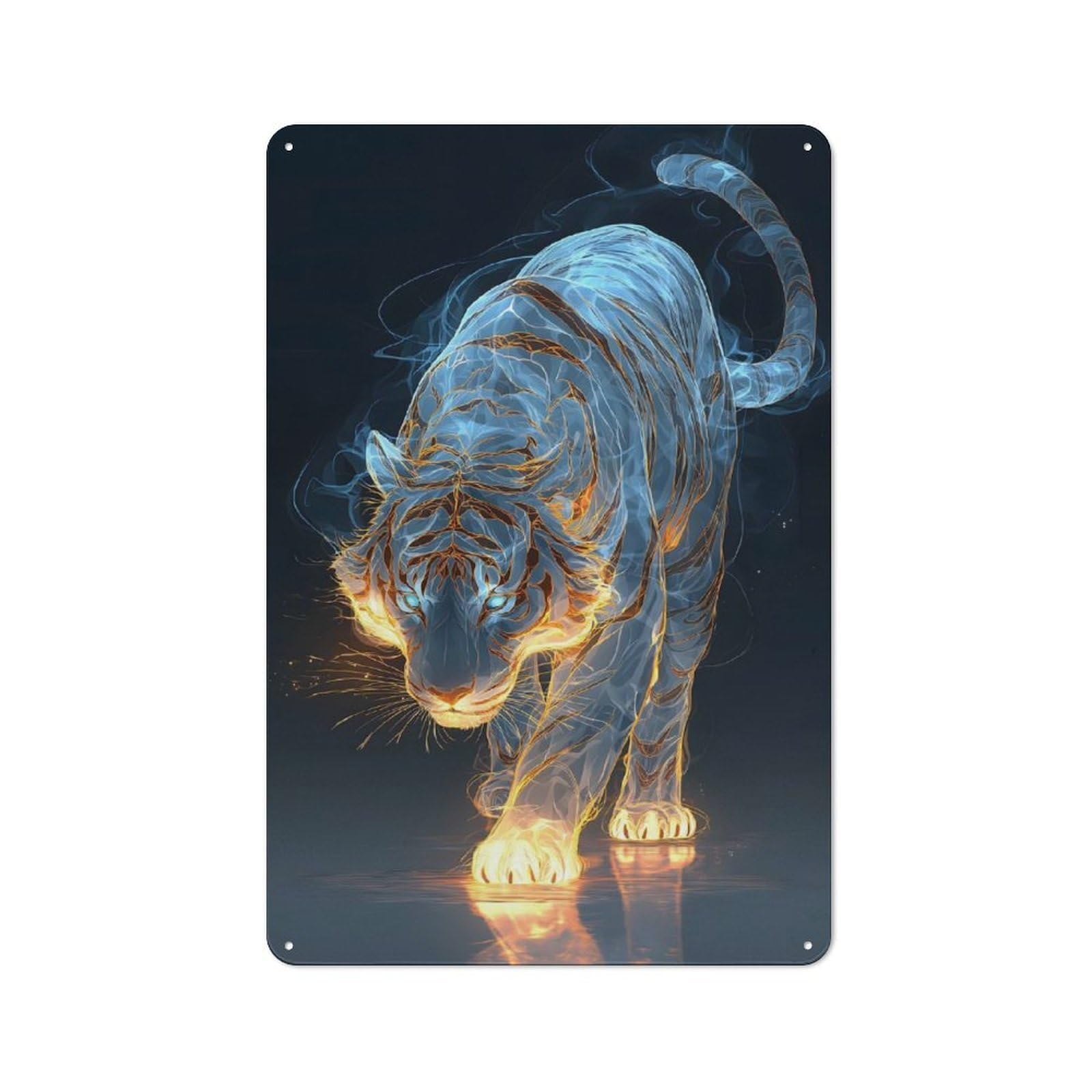 Junmoney Style-16 30X20cm Retro Metal Sign With Ethereal Tiger For Home Office Or Studio, Suited To Wall Displays In Home Offices And Studios
