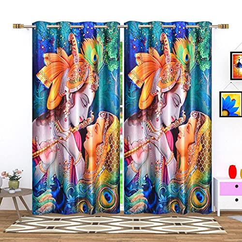 Image of 3D Digital Printed Heavy Fabric Bal Gopal Krishna God Design Curtains for Pooja Room, Temple, Home, 4x7 feet, Set of 1 Pc