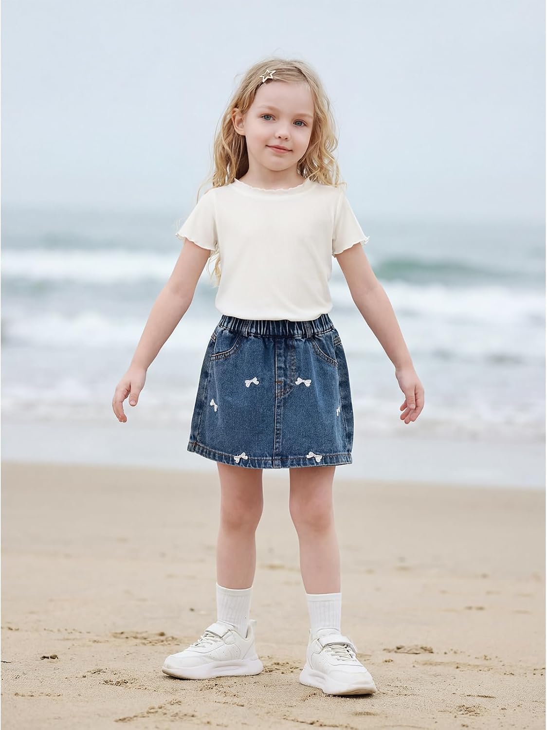 Miipat Toddler Girls T-Shirts Short Sleeve Solid Ribbed Tops Lettuce Trim Kids Casual Basic Tees