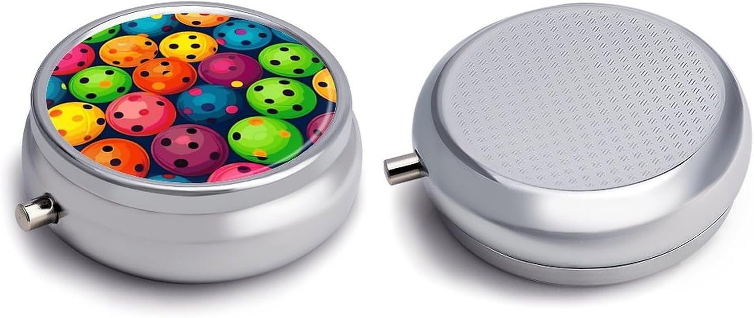 Round Silver Pill Box Small Pill Case for Purse and Pocket 3 Compartment image 3