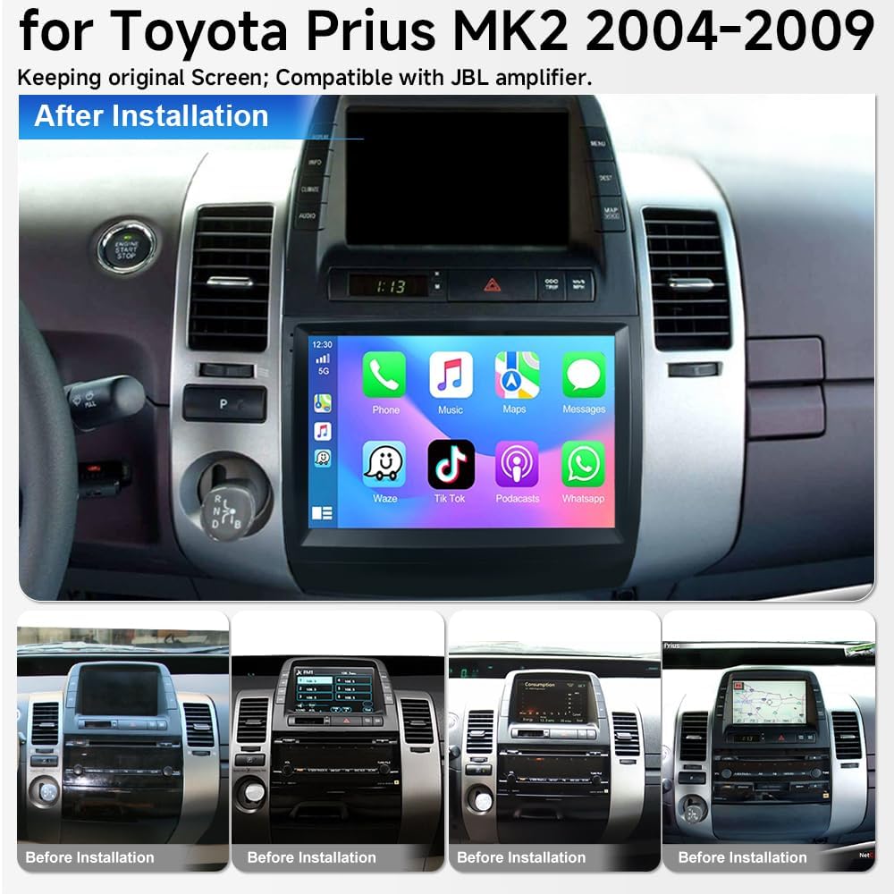 ASURE Car Stereo for Toyota Prius 2004-2009 with Wireless CarPlay Android Auto, 9" HD Touchscreen Prius Head Unit, Android 15 System 4GB+64GB with WiFi 6 Bluetooth 5.4 GPS DSP Backup Camera SWC