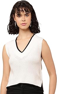 nobarr Women's Acrylic Sleeveless with V-Neck White Sweater Vest-picture-21