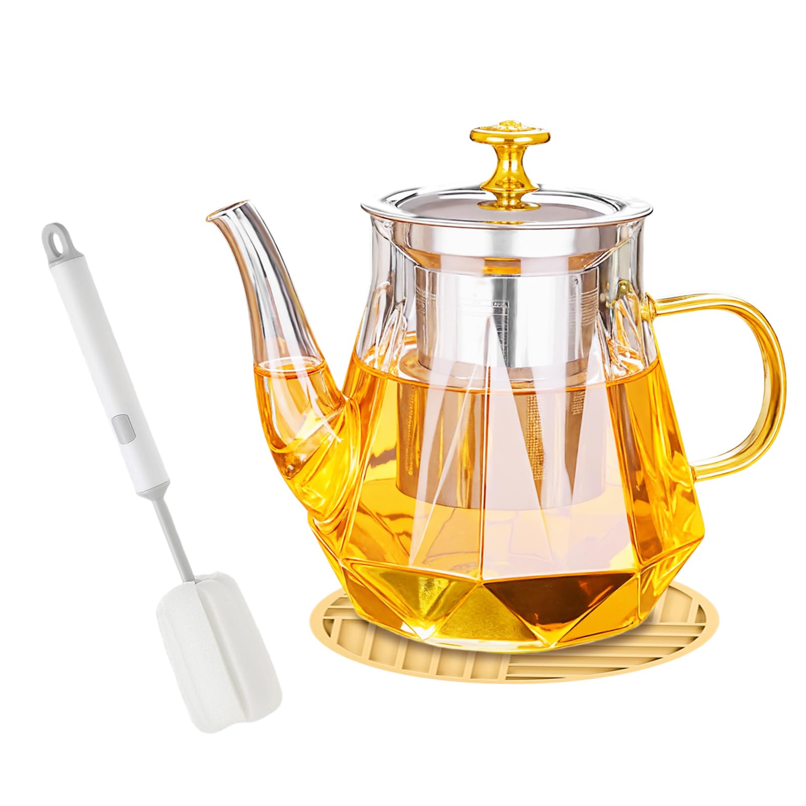 1000ml/34oz Teiera di Vetro con Infusore, Tisaniera in Vetro Resistente al Calore Adatto ai Fornelli, Teiera di Vetro Borosilicato con Filtro in Acciaio Inox per Foglie di Tè Sfuso/Teabloom