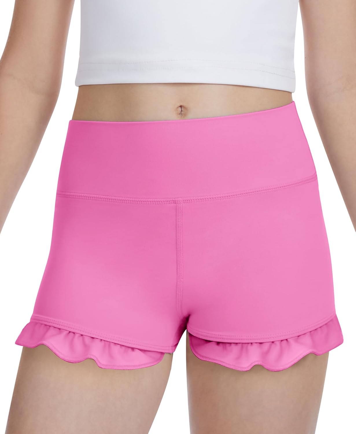 DOCUMO Girls Athletic Shorts - Kids High Waisted Yoga Dance Ruffle Shorts Volleyball Gymnastics Casual Short Teen Summer