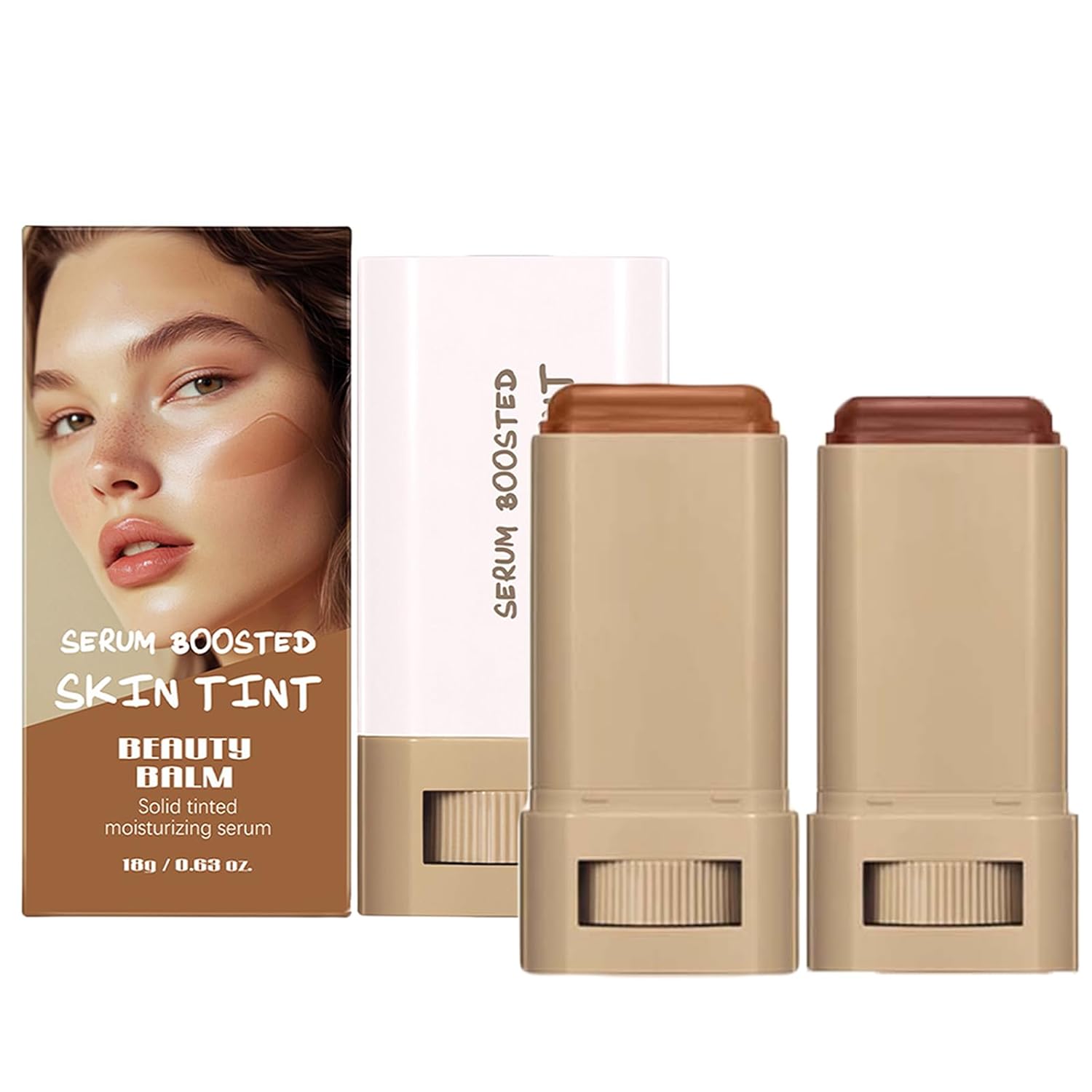 Beauty Balm Skin Tint Stick 2PCS - Serum Boosted Foundation Stick Hydrating Color Mix Tinted Moisturizer Lightweight Sheer