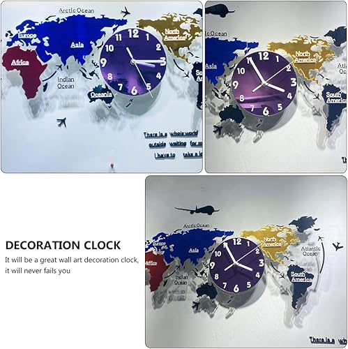 Miniatura 8 de Wakauto Norse Decor - Reloj de pared de metal grande para colgar en la pared, mapa del mundo, decoración de arte moderno, reloj de pared silencioso