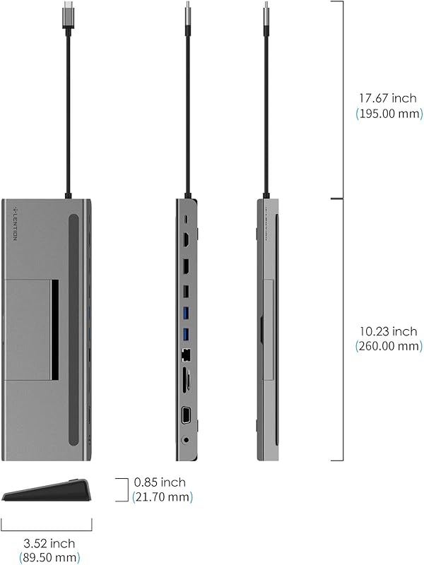 LENTION USB C Hub 4K HDMI, DisplayPort, VGA, 100W PD, Ethernet, Kártyaolvasó - MacBook Pro, Air, iPad Pro, Surface Laptopokhoz (Szürke)